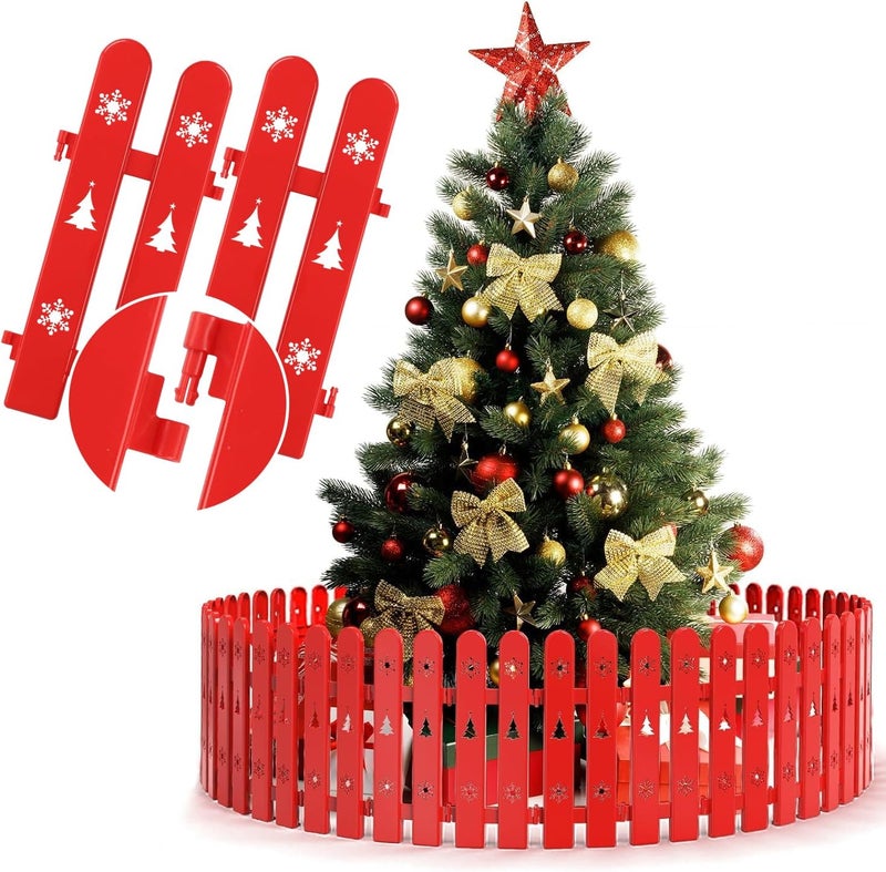 Wefaith Christmas Tree Fence Barrier for Toddlers & Pets - 24Pcs Freely Assembled Decorative Picket Fence, Small Pets Kids Proof Xmas Tree Protector Gate, Indoor Holiday Party Decoration Fence - Red - Image 1